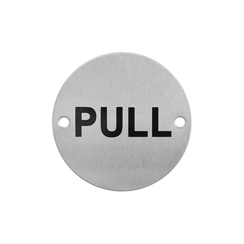 V Safety Fire door 'PULL' Sign, Stainless Steel, 76mm, Safety