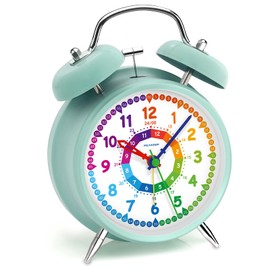 Peakeep Loud Analog Alarm Clock for Kids Learning Telling Time Teaching, 4.5" Twin Bell Alarm Clock Battery Operated for Heavy Sleepers Adults Teenagers Kids(Aqua)