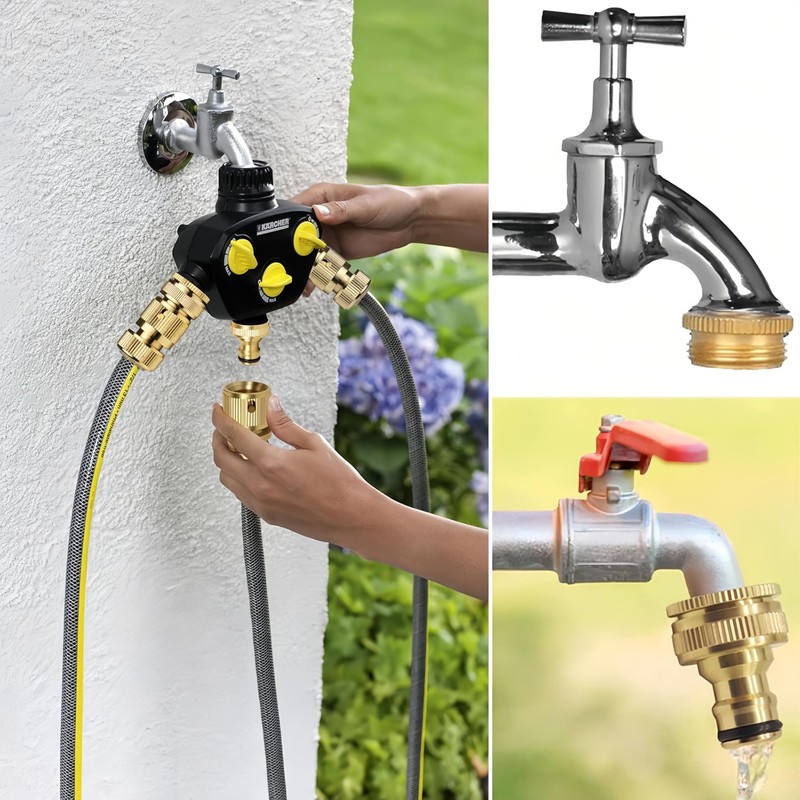 Garden hose connector, brass hose connector kit, 1/2 "and 3/4"