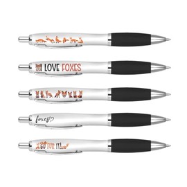 DV DESIGN 5 x Fox Pens - Foxes Vixen Wildlife Animal Funny Cartoon Stationary School Equipment Fan Teacher Friend Girls Boys Birthday Gift Set #81283