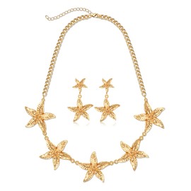 Gold Starfish Earrings Necklace Jewelry Set -Boho Summer Vacation Gold Starfish Layer Earrings Necklace Beach Wedding Jewelry Gift for Ocean Lovers