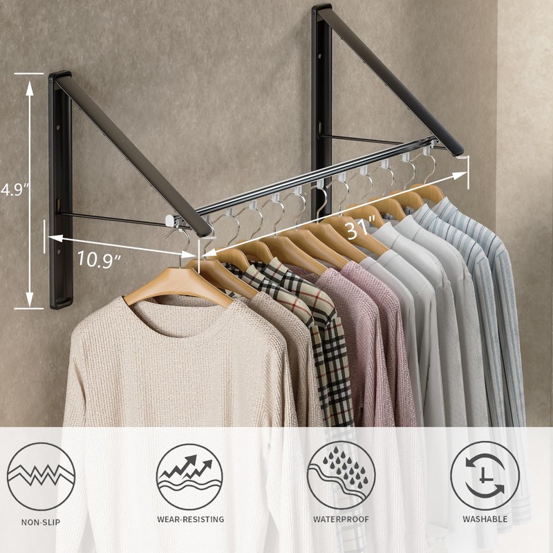 Dr.DJ Clothes Drying Rack with Rod, Wall-Mounted Retractable & Foldable