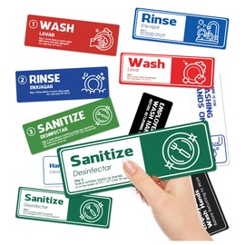 Pack 10 Pcs Hand Wash Stickers for Restaurant Commercial Kitchen Food Truck Bussing Station Wash Station Must Haves Removable Decals Waterproof Removable Vinyl Stickers Preprinted