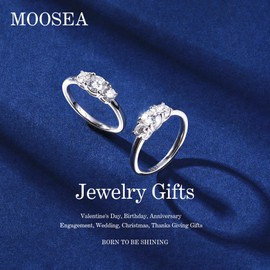 MOOSEA Moissanite Anniversary Rings for Women, D Color VVS1 Clarity Conflict-Free Lab Created Anniversary Band 14k White Gold Vermeil 925 Sterling Silver 3 Stone Moissanite Anniversary Band for Women