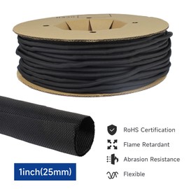 Black Braided Cable Management Sleeves Wire Loom Tubing Cord Protector Self-Wrapping (1“-30Feet)