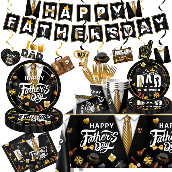 Fathers Day Tableware,178pcs Father's Day Party Supplies Include Father's Day