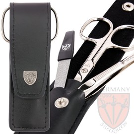 DREI SCHWERTER - 3-tlg. Nagelpflegeset 'Venezia' | Hochwertiges Maniküre Pediküre Set in Echtleder Nageletui, Farbe Schwarz. MADE IN GERMANY | Inhalt: Nagelschere, Pinzette, Saphirnagelfeile