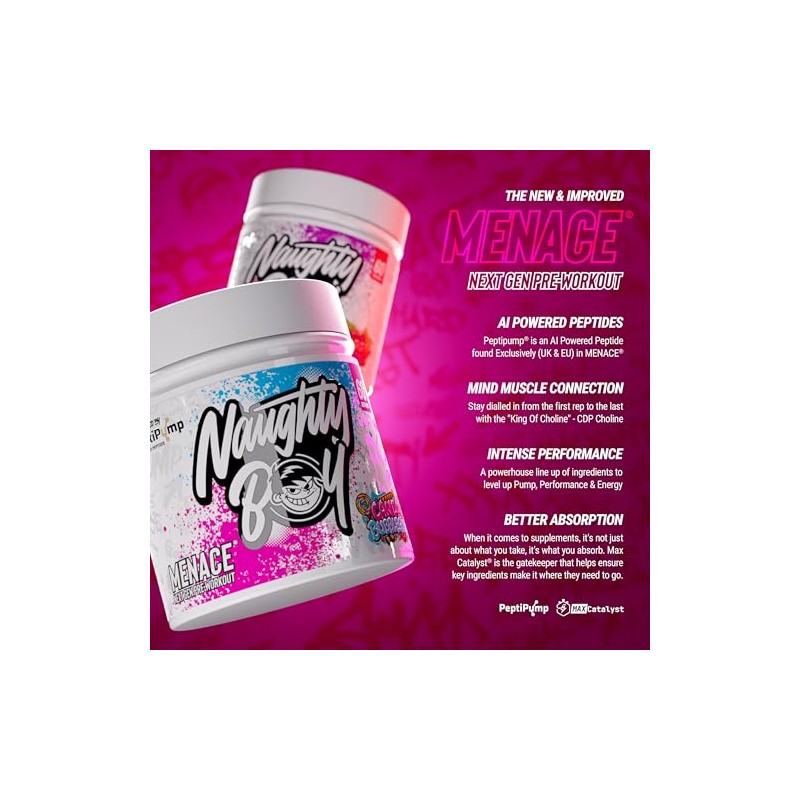 Naughty Boy Menace V2 Pre Workout Powder, High Stim Energy,