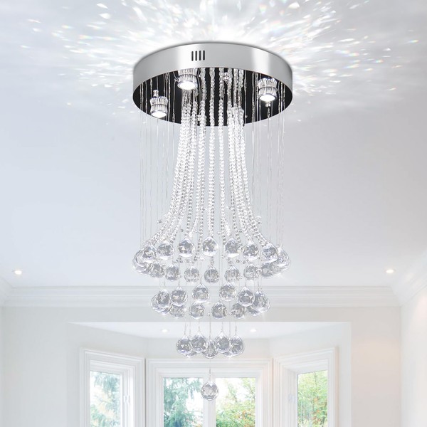 FRIXCHUR Modern Crystal Chandelier Lighting Swirl Crystal Raindrop LED Ceiling