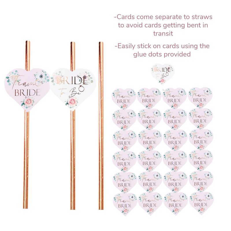 Team Bride Drinking Straws (25pcs) Rose Gold Drinks Utensils for