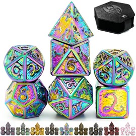 World of Dice Metal Dice Set Dragon Dice - Prism - Pen & Paper Dice Set Metal 7 Piece Polyhedral Set for Dungeons and Dragons, DSA, Cthulhu, etc.