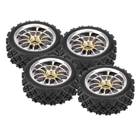 Dilwe RC Car Tires, 4 Pcs Rubber Tyre Wheel Rim Upgrade Spare Part for 1:10 Racing Off-Road Car Part(Gold)