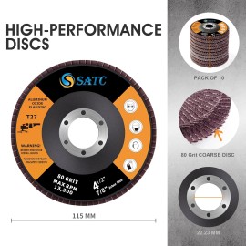 10Pcs 4.5 Inch Round Flap Disc 4-1/2" 80 Grit Angle Grinder Sanding Grinding Wheel Abrasive Toolsmaterial: Aluminum Oxide, grit: 80, size: 4.5 Inch