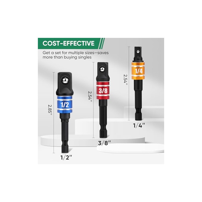 3PCS Impact Socket Adapter Set - 1/4", 3/8", 1/2" Drill