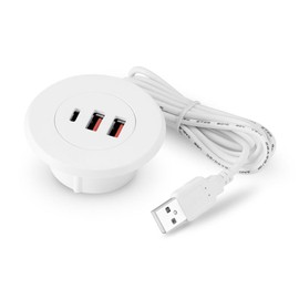 amangul Office Charging Solution Embedded USB with Splitter Round Desk Insert for Simultaneous Charging 3 Ports