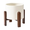 La Jolie Maison White Planter with Wood Stand, Large Ceramic