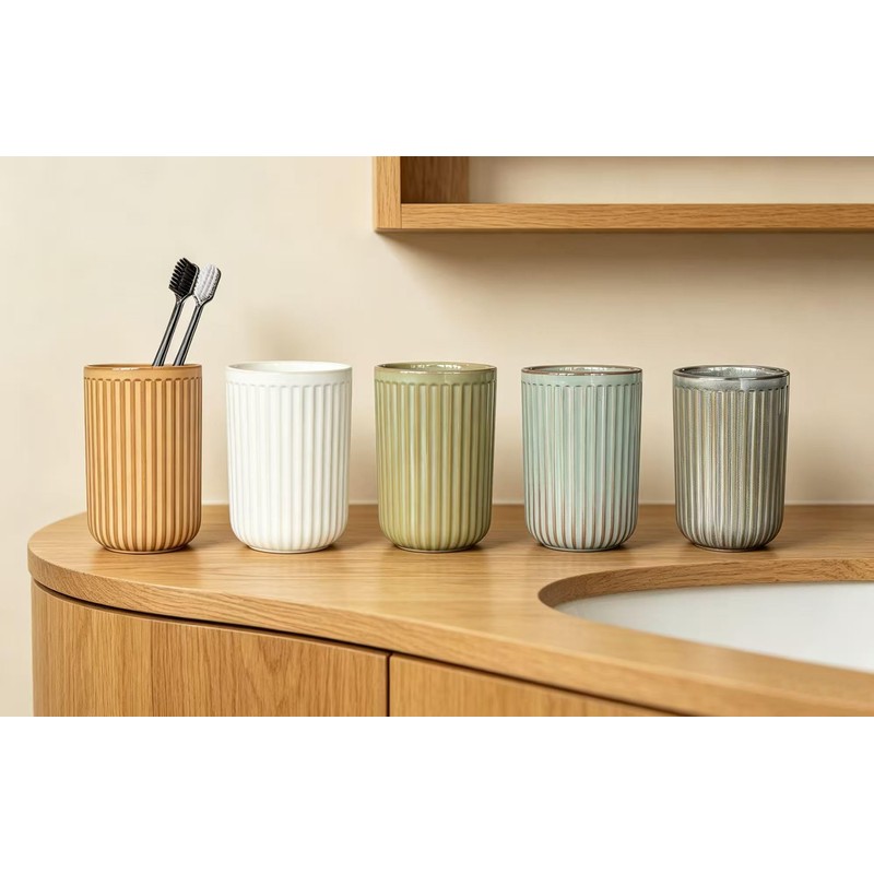 Ceramic Toothbrush Cup for Bathroom, Ceramic Toothbrush Holder, Toothpaste Organizer
