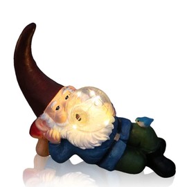 Veflauresi Solar Garden Gnome Statues with Bubble Globe Lights Outdoor Decor for Lawn Garden Yard Patio Housewarming Gift for Women Decorative Outdoor Statue (Blue Lying Gnome)