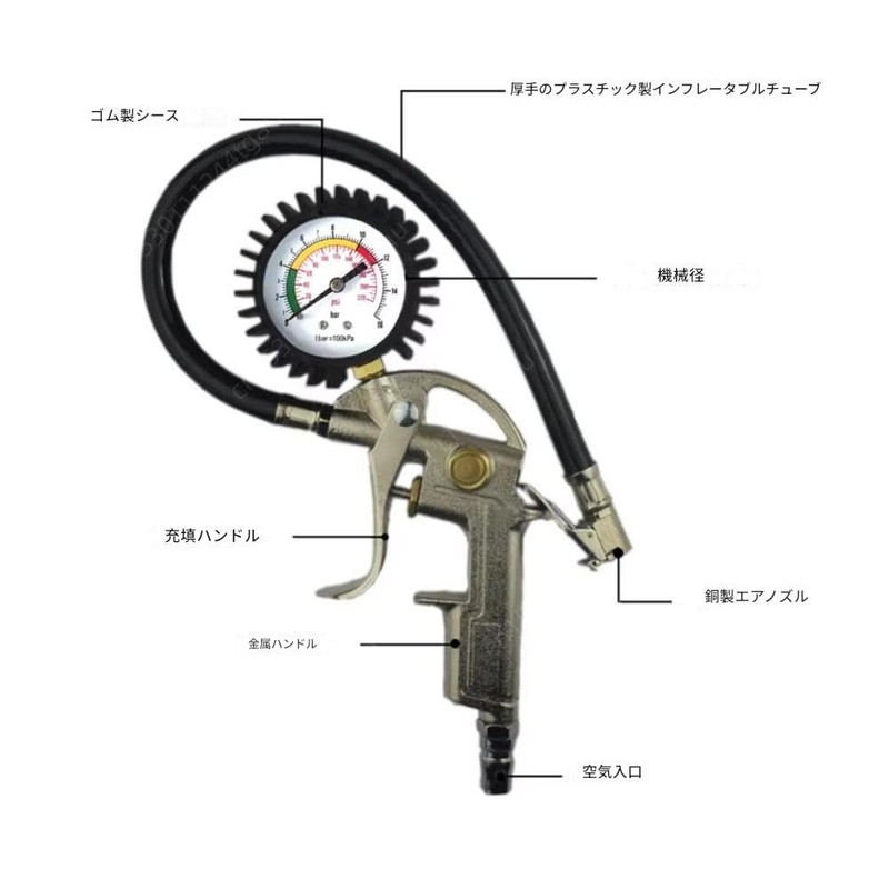 zmart ゲージ付きタイヤ 空気入れ 空気圧 インフレータ 車 トラック 車両 タイヤ圧力 テスター