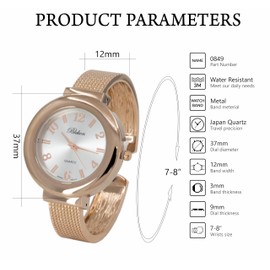 Blekon Original Mother of Pearl Cuff Bracelet Watch for Women with 31mm case Japanese Quartz Movement Metal hinged Bangle Style Cuff Wrist Watch for Ladies… (Rose-Gold/Mesh)