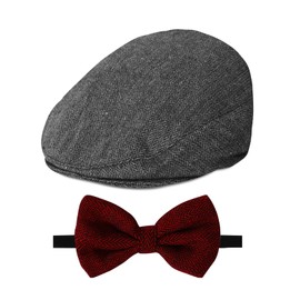 A&J DESIGN Newsboy Hats for Boys Infant Flat Scally Irish Cap with Bow Tie Set Black and Red 3-6 Months