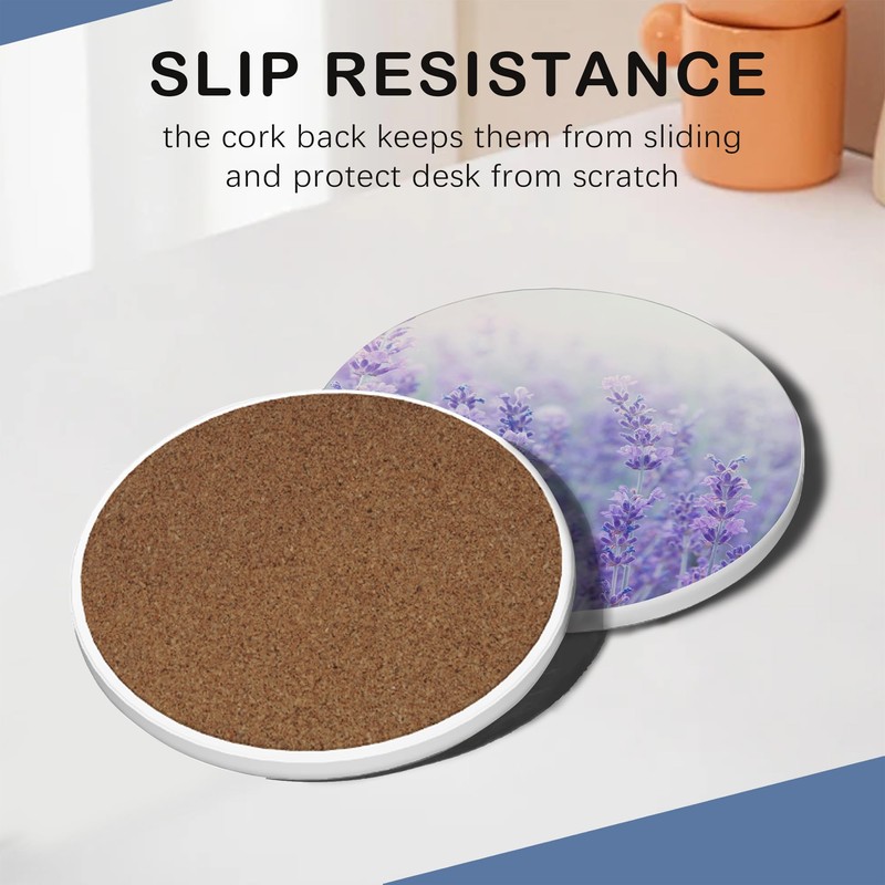 Lavender Field 6Pack Ceramic Drink Coasters,Quick-Absorb Stone Coasters with Anti-Slip