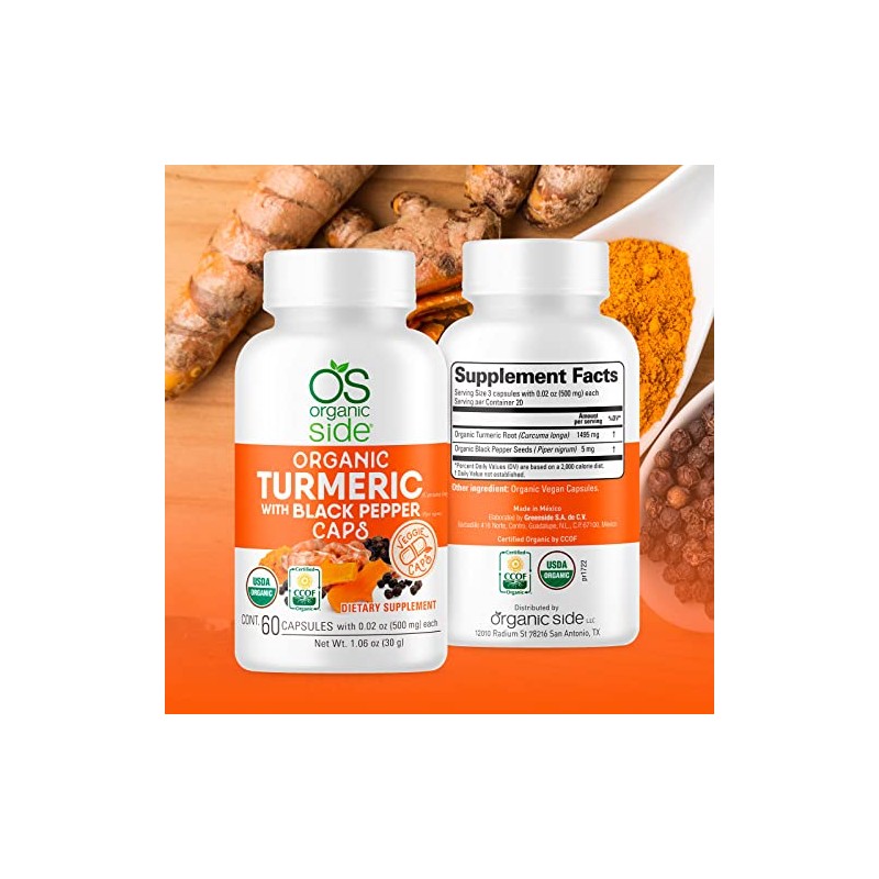 TURMERIC Y PIMIENTA NEGRA ORGÁNICO 60 CÁPSULAS - ORGANIC SIDE