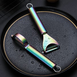 Berglander Rainbow Asparagus Peeler Vegetable Potato Peeler Titanium Coating Rainbow Stainless Steel Peeler for Kitchen Durable and Robust Sharp Economy Peeler Apple Cutter Pack of 2