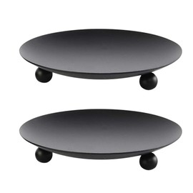 Gripebao Pillar Candle Holders Set of 2, Iron Pillar Candle Stand, Vintage Pillar Candle Plate Tray, Metal Candle Pedestal, Decorative Candle Stick Wax Holder for Aromatherapy Christmas Wedding, Black