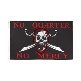 No Quarter No Mercy Pirate Flag 3x5ft Poly - Bold Vibrant Colors, UV Resistant, Golden Brass Grommets, Durable 100 Denier Polyester, Mighty-Locked Stitching - Perfect for Indoor or Outdoor Flying!