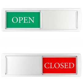 VIEAURA Slide-Type, Stylish Door Sign, Interior, Magnet, Double-Sided Tape, Easy Installation, Conference Room, Office, Store, Stylish (Silver Open Closed)