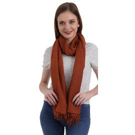 EH 100% PURE CASHMERE SCARF, HANDLOOMED TWILL WEAVE, BUTTERY SOFT, WARM PASHMINA STOLE (RUST)