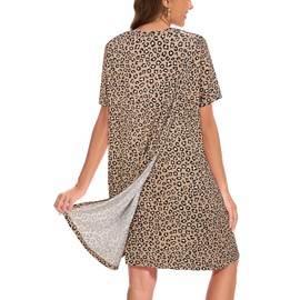 AVIIER AVIIER Hospital Gowns for Women Open Back Adaptive Clothing Nightgowns Post Shoulder Surgery Dress Khaki Leopard M
