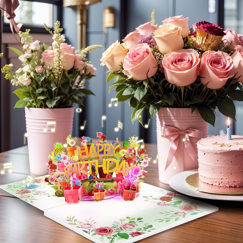 CNLITIHEKA 3D Musical Birthday Card for Women, Light & Music