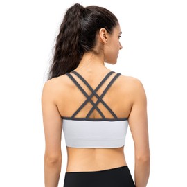 VEQKING Strappy Sports Bra for Women Cross Back Workout Running Bras Quick-Dry Underwear Athletic Bra with Removable Pads