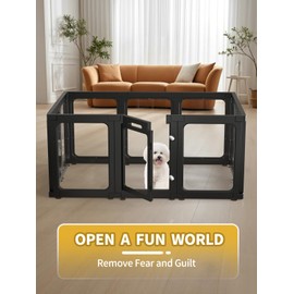 Dog Playpen, Clear Acrylic Plastic Puppy Playpen Indoor, Pet Pen for Puppy Cat Bunny, Transparent Easy Assemble Foldable Whelping Box for Dogs, Puppy Playpen with Gate (23.6" Height, 10PCS)