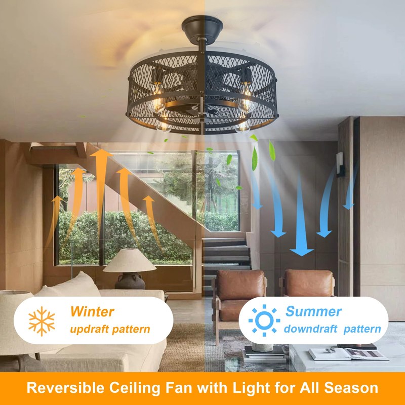 Depuley Outdoor Ceiling Fan with Light: 20" Caged Ceiling Fans