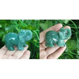 2" Green Aventurine Elephant Decor Healing Crystal Cute Polished Natural Stone Hand-Carved Sculpture Statue Figurines Gemstone Energy Hippie Home Room Office Desk Decoration Gifts for Women Men