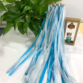 DHER Wedding Ribbon Stick for Wedding GlüCk Sticks Wedding Streamers Pack of 12 Ribbon Fairy Wand Magic Wand Streamers Magic Wand with Bells Wedding Band Fluttering Decoration Party (Blue)