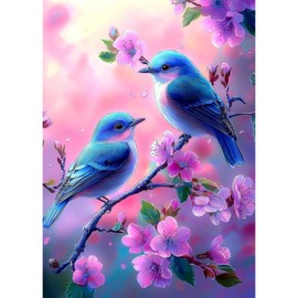 Birds Flowers Diamond Art Kits for Adults, 5D Diamond Painting Kits for Beginners DIY Full Drill Diamonds Painting Pictures, Diamond Gem Art Painting DIY Crafts Kit for Home Wall Decor 12x16inch