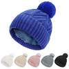Bobble Hat Women - Fleece Lined Beanie Hats Thermal Knitted