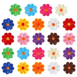 24 Pcs Flower Iron on Patches, Flower Applique Patch Cute Daisy Flower Patches Sew On Embroidered Applique Appliques for Clothes Sewing Patches for Bags, Jackets, Jeans, Clothes Patches, 1.57x1.57inch