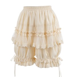 LTAKK Bloomers Women Ruffle Lace Pantaloons Renaissance Victorian Bloomers Kawaii Pumpkin Shorts, Beige, Small
