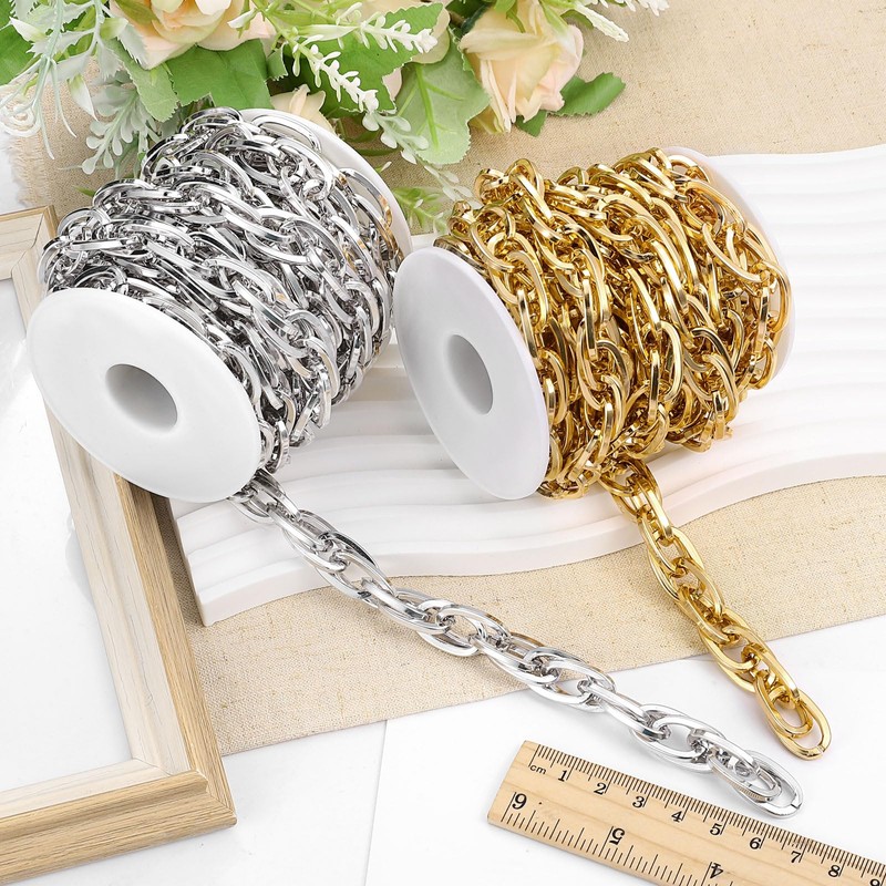 sourcing map 9.8Feet Aluminum Link Chain, Link Cable Chain Flat