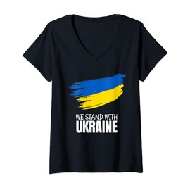 Womens We Stand With Ukraine - Save Ukraine - Stop War in Ukraine V-Neck T-Shirt