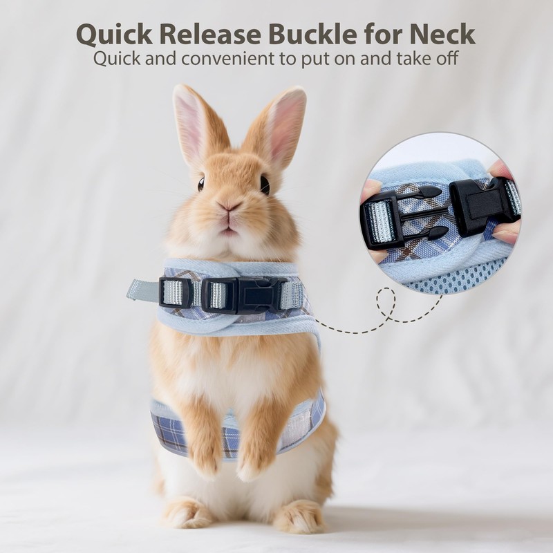AIITLE Breathable Rabbit Harness and Leash Set - Plaid Pattern