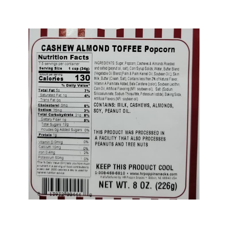 Cashew Almond Toffee Popcorn | Produced in Gibbon, Nebraska |