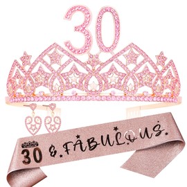 HnoonZ 30th Birthday Gifts for Her,30th Birthday Gifts for Women,30th Birthday Sash,30th Birthday Crown,30th Birthday Tiara,30th Birthday Sash And Crown,30 Crown,30 Year Old Birthday Gifts for Women
