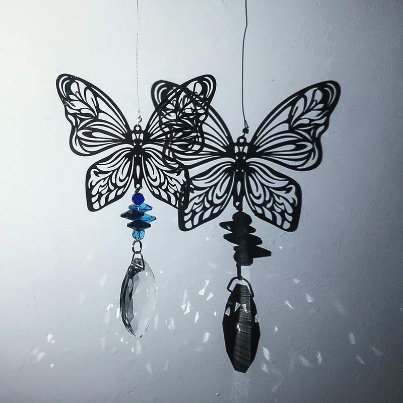 H&D Handmade Butterfly Crystal Prism Rainbow Maker Hanging Suncatcher