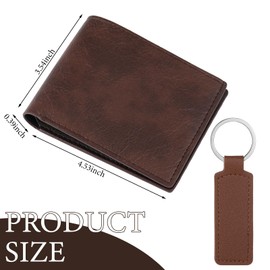 Frienda 12 Sets Leather Photo Wallet and Keychains for Men PU Leather Bifold Wallets with Pockets Father's Day Christmas Gifts for Dad Husband Son